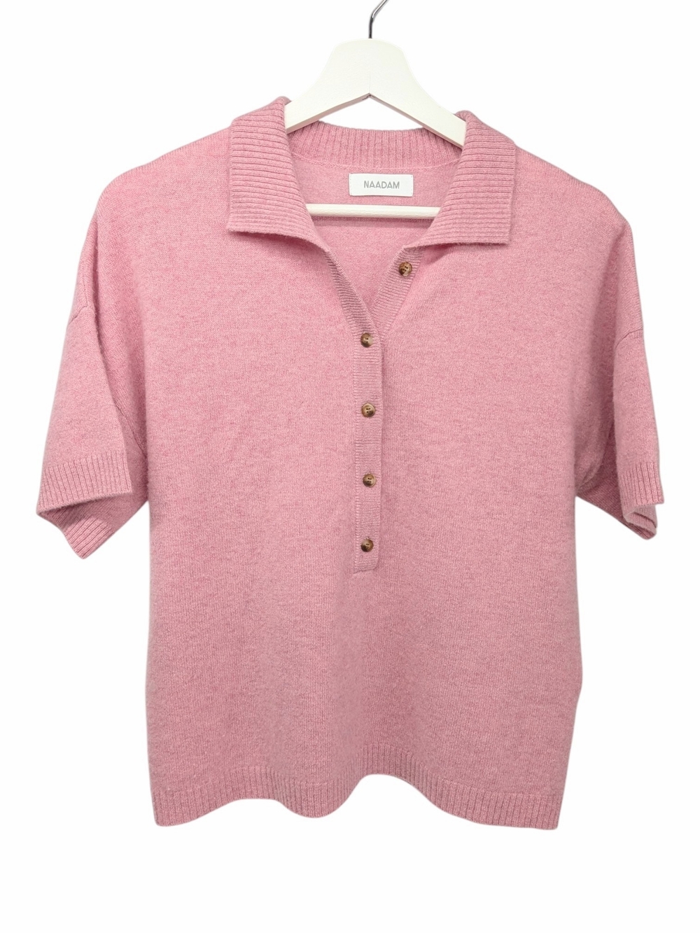 NAADAM Cashmere Relaxed Polo Sweater Pink M Coquette Quiet Luxury Old Money